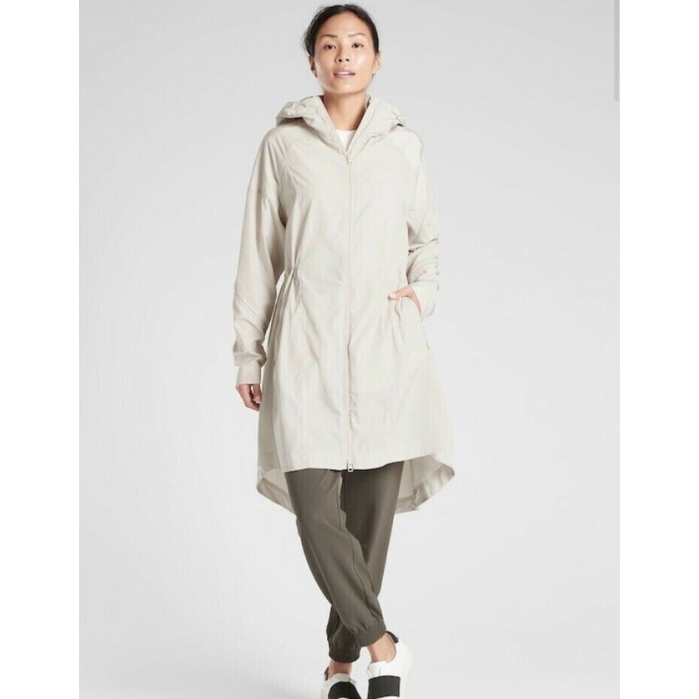 Athleta Light Gray Hooded Rain Jacket